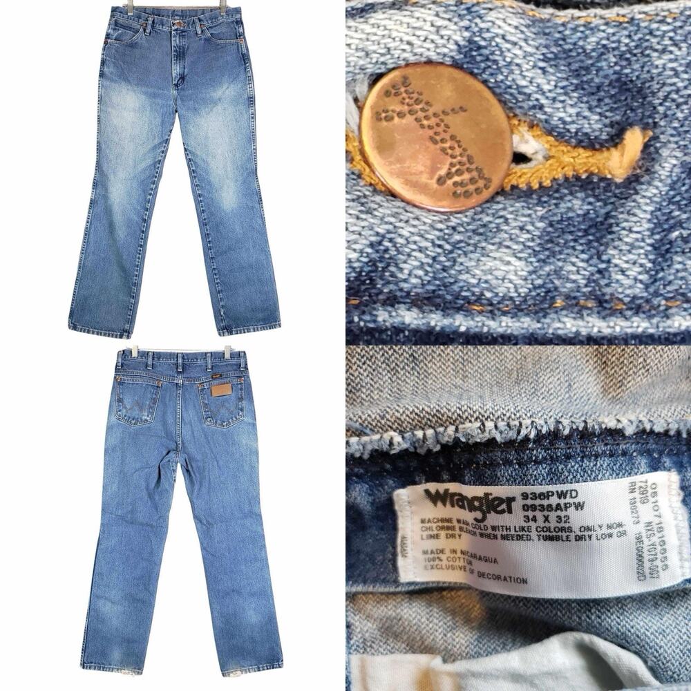 Wrangler Jeans Men’s Size 34x32 Straight Leg Blue Light Wash Cotton Vintage